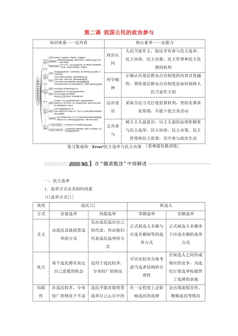 （通用版 ）2020版高考政治新设计一轮复习 第二模块 政治生活 第一单元 公民的政治生活 第二课 我国公民的政治参与讲义.doc_第1页