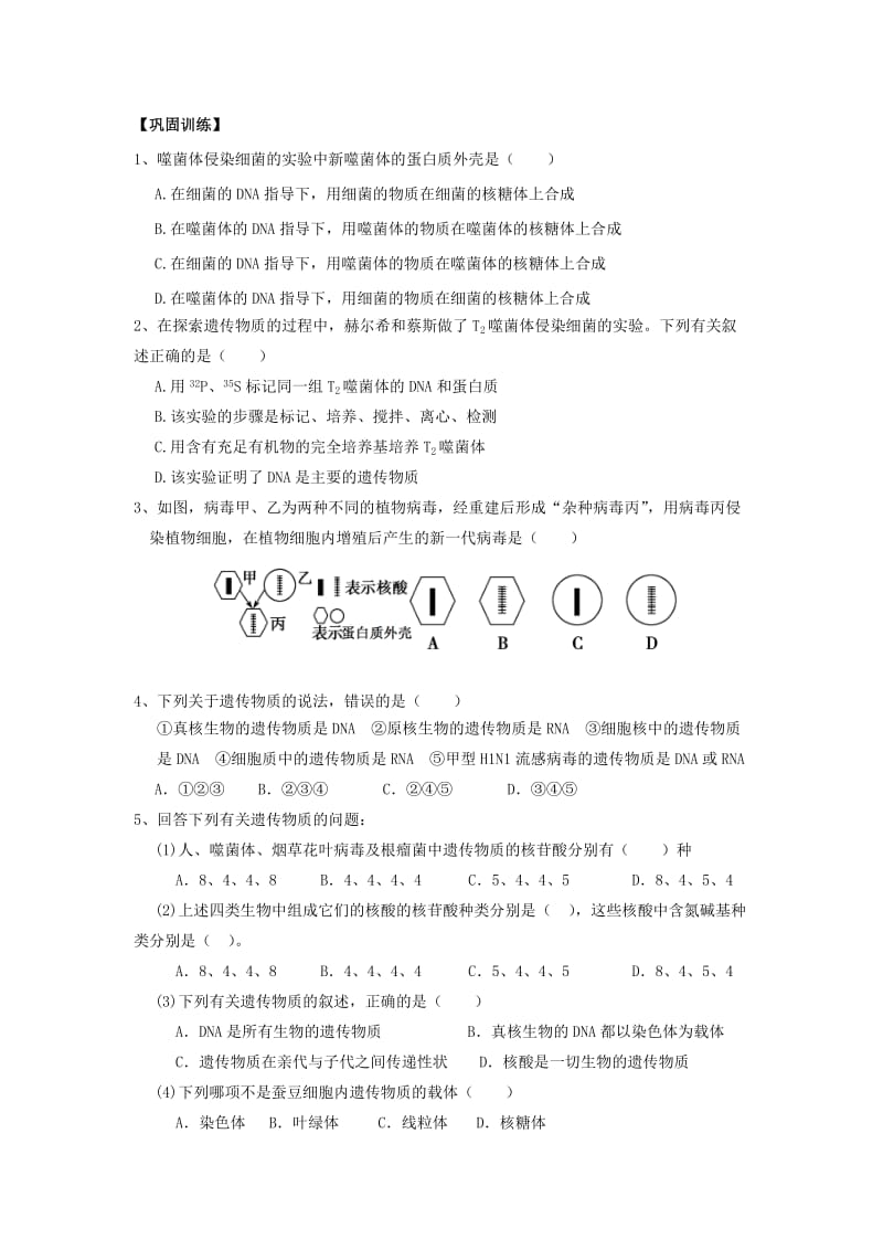 广东省佛山市高中生物 第3章 基因的本质 第1节 DNA是主要遗传物质（2）导学案 新人教版必修2.doc_第3页