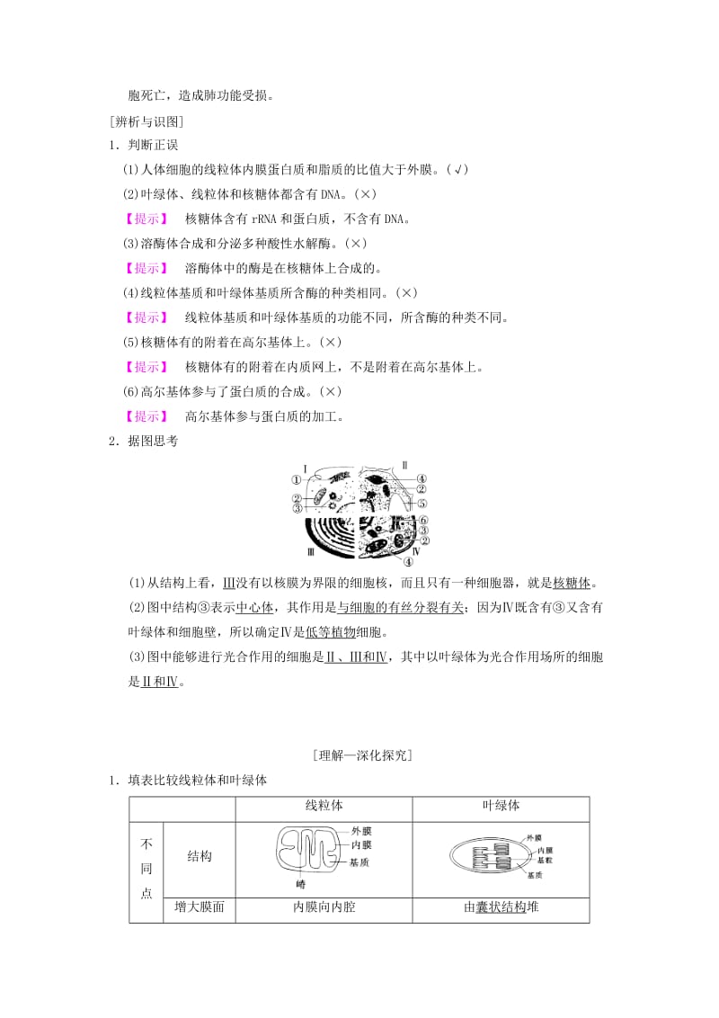 山东省2019高考生物 第2单元 细胞的基本结构与物质的输入和输出（2）细胞器—系统内的分工合作导学案（含解析）新人教版必修1.doc_第2页