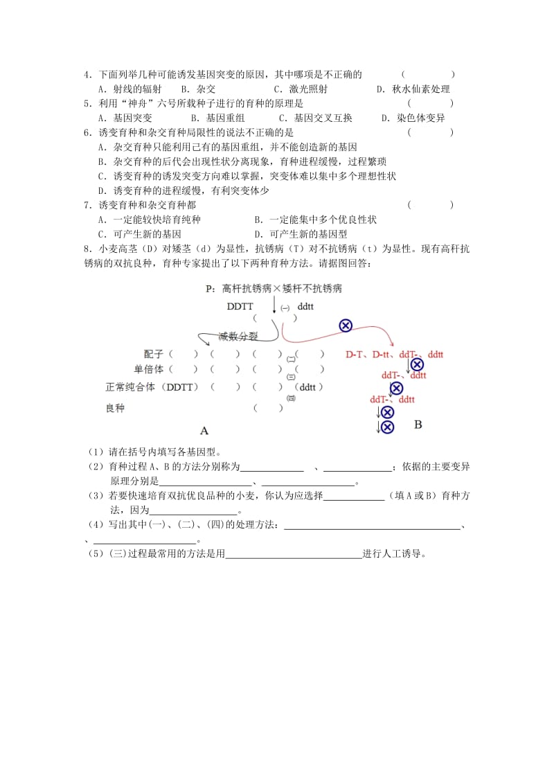 江苏省南通市高中生物 第6章 从杂交育种到基因工程 第1节 从杂交育种到基因工程导学案新人教版必修2.doc_第3页