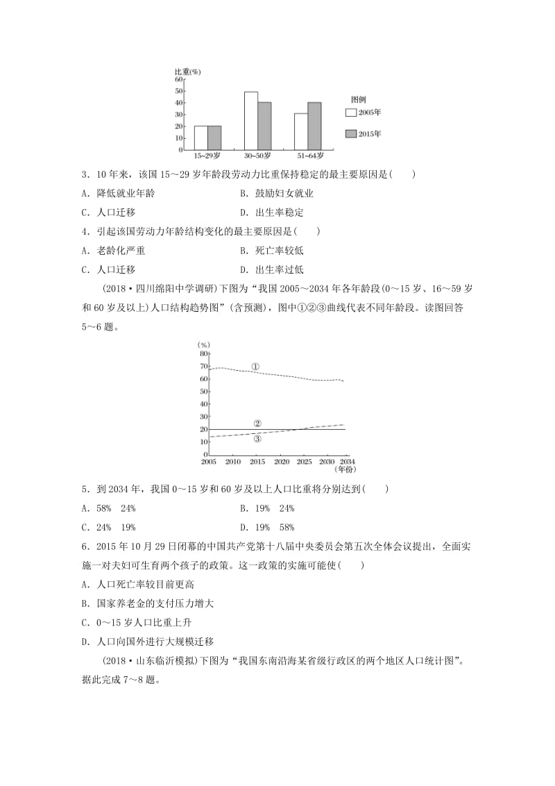 （全国）2019版高考地理 单元检测六 人口与环境 湘教版.doc_第2页