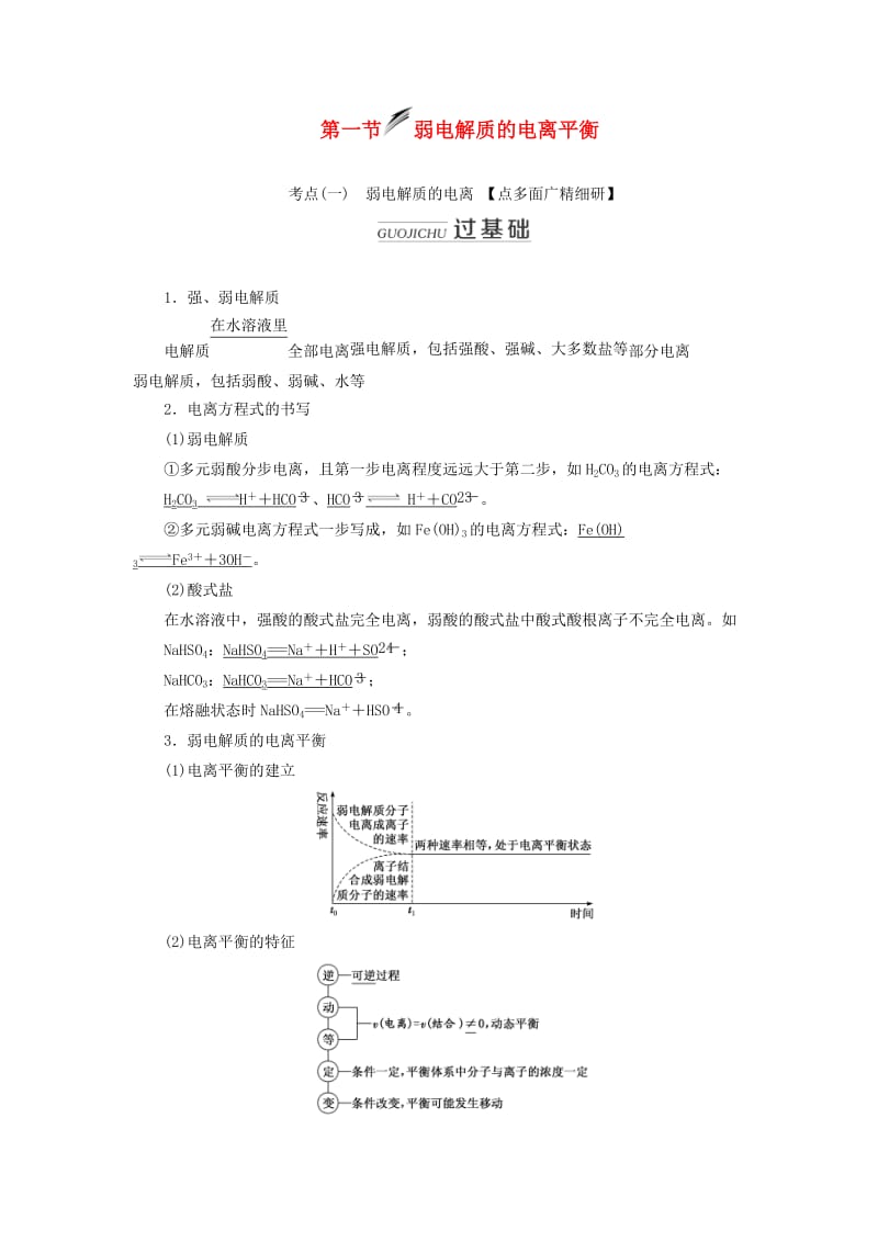 （新课改省份专用）2020版高考化学一轮复习 第八章 第一节 弱电解质的电离平衡学案（含解析）.doc_第1页