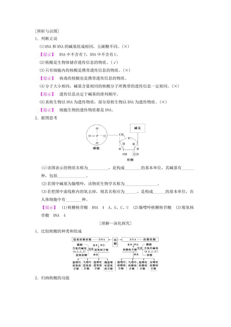 山东省2019高考生物 第1单元 细胞及其分子组成（4）核酸、糖类和脂质导学案（含解析）新人教版必修1.doc_第2页