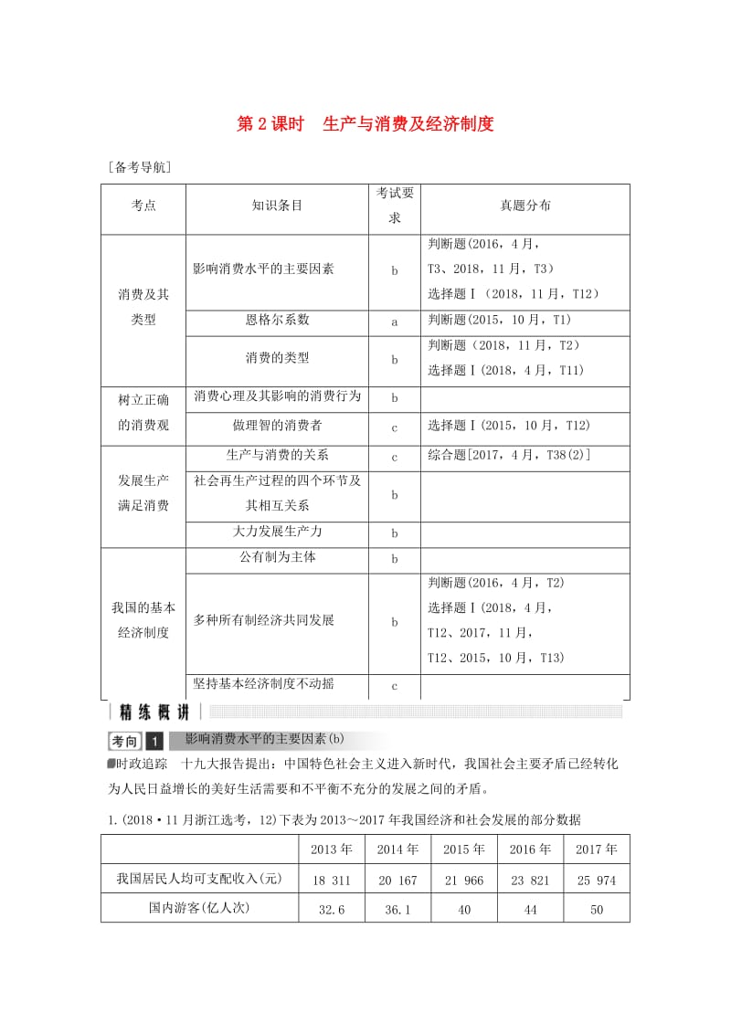 浙江省2019高考政治二轮复习高分突破 第一篇 考点练讲专题 一 经济生活 第2课时 生产与消费及经济制度讲义.doc_第1页