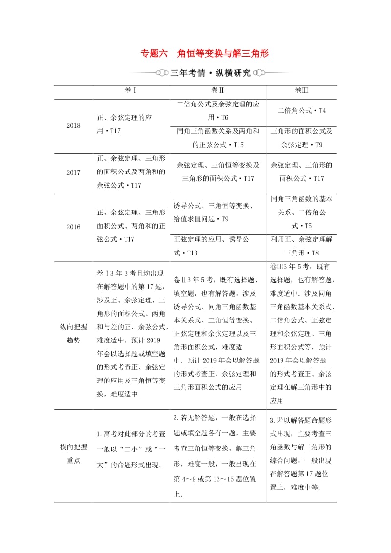 （通用版）2019版高考数学二轮复习 第一部分 专题六 三角恒等变换与解三角形讲义 理（重点生含解析）.doc_第1页