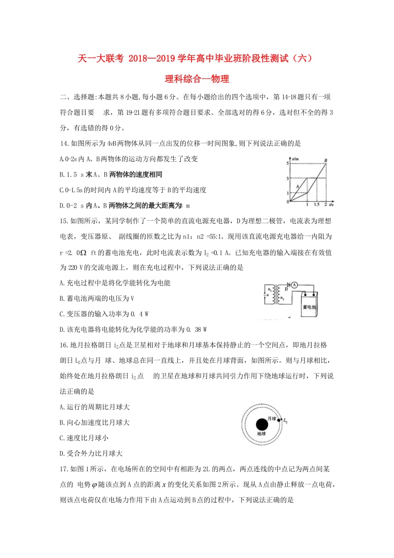 河南省天一大联考2019届高三物理阶段性测试试题（六）.doc_第1页