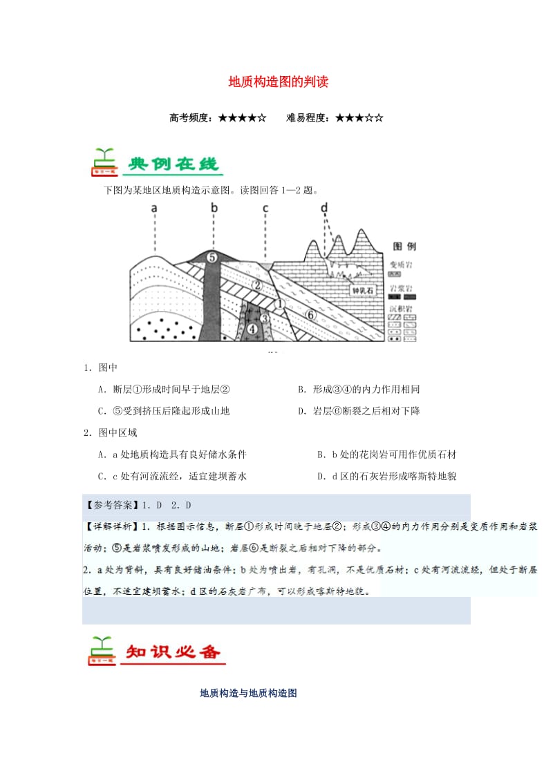 2019年高考地理一轮复习 专题 地质构造图的判读每日一题.doc_第1页