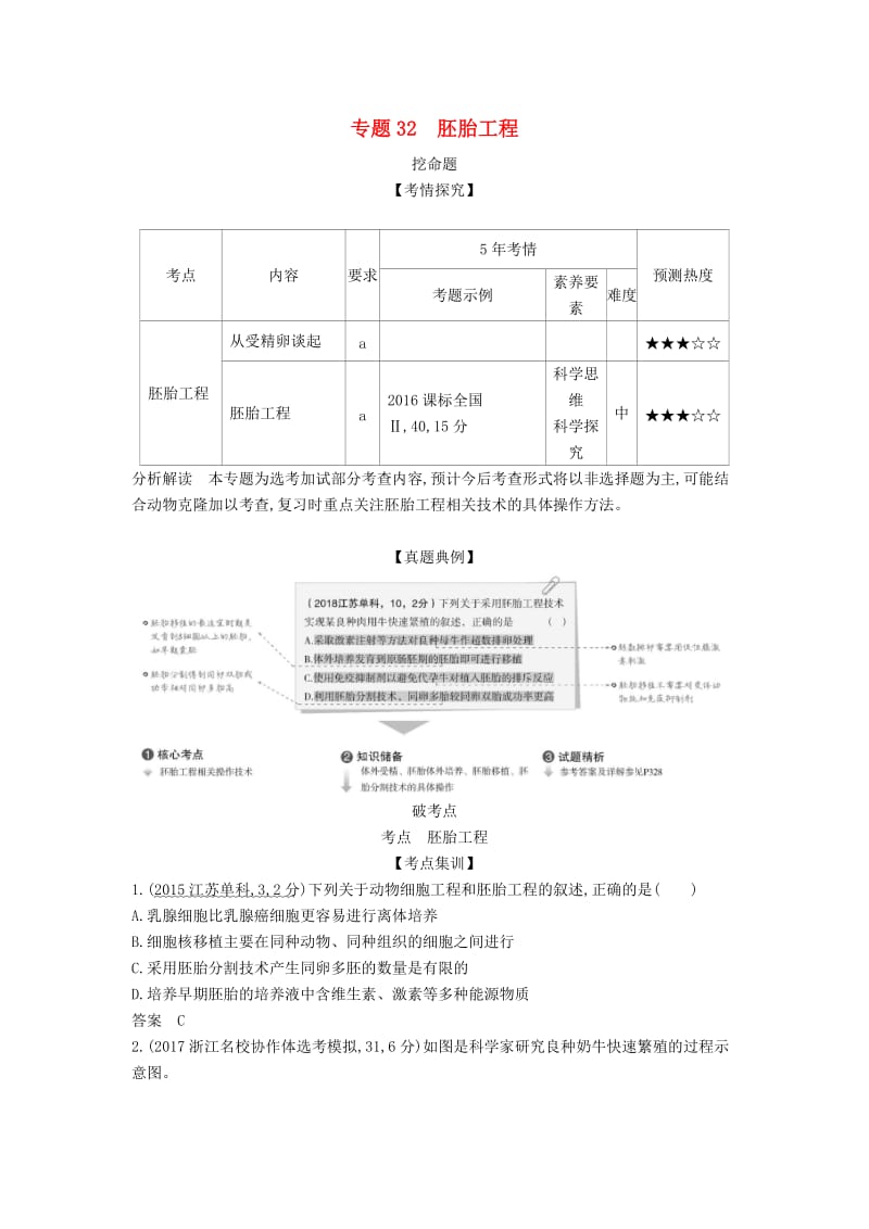 浙江省2020年高考生物总复习 专题32 胚胎工程教师用书.docx_第1页