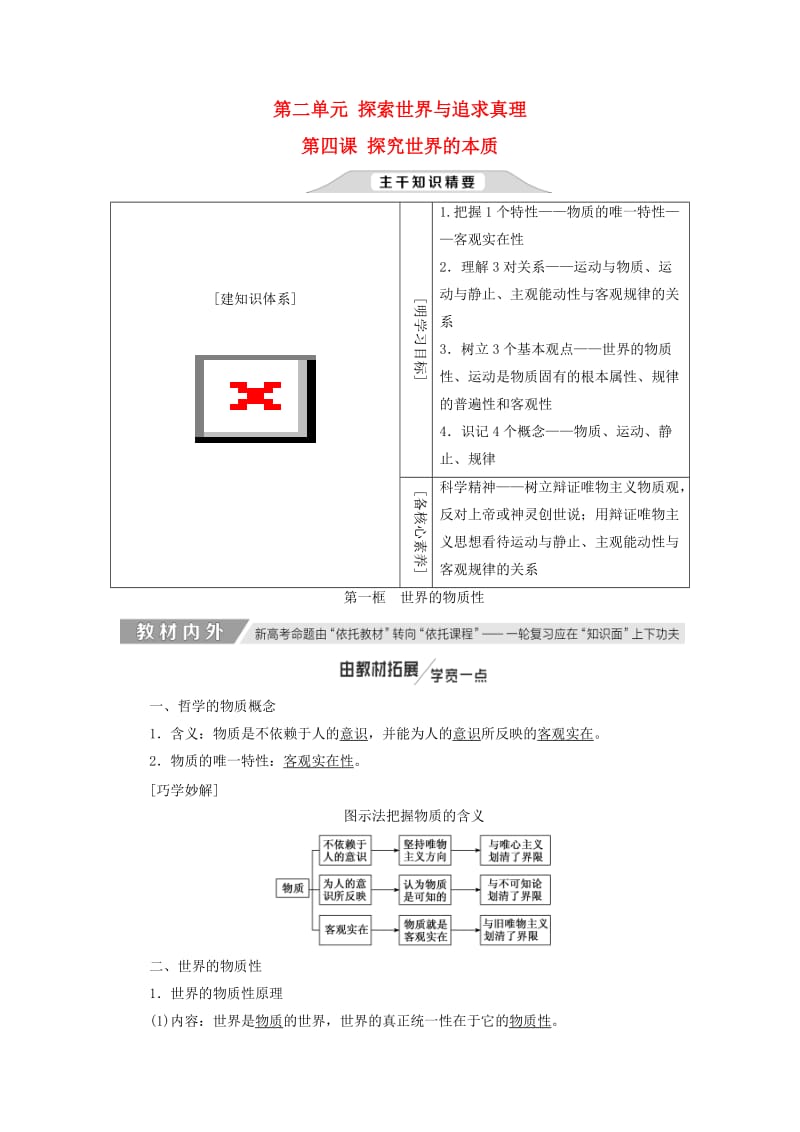 新课改瘦专用2020版高考政治一轮复习第二单元第四课探究世界的本质讲义新人教版必修4 .doc_第1页