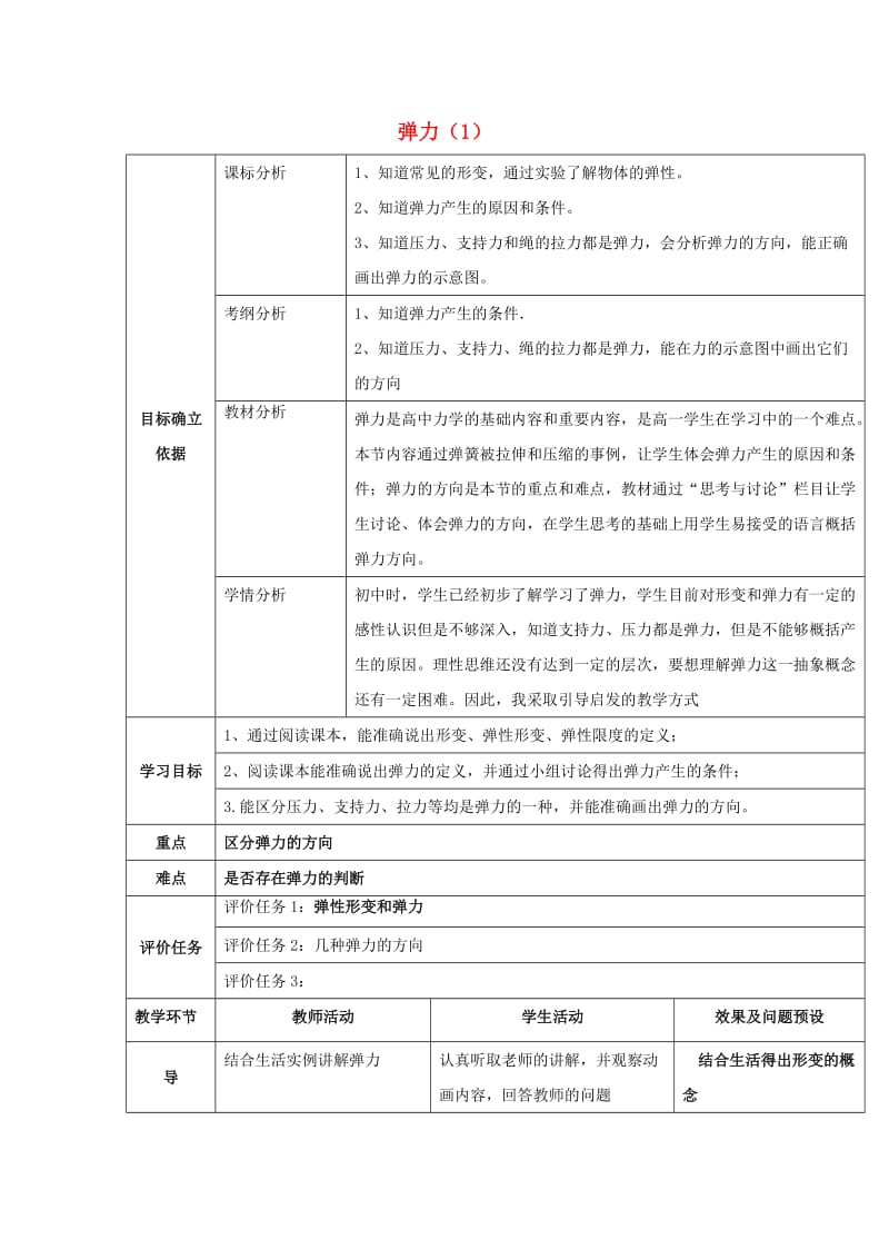 湖北省武汉市高中物理 第三章 相互作用 3.2.1 弹力教案 新人教版必修1.doc_第1页