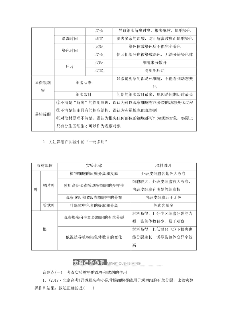 （通用版）2020版高考生物一轮复习 第四单元 第二讲 观察根尖分生组织细胞的有丝分裂（实验课）学案（含解析）.doc_第2页