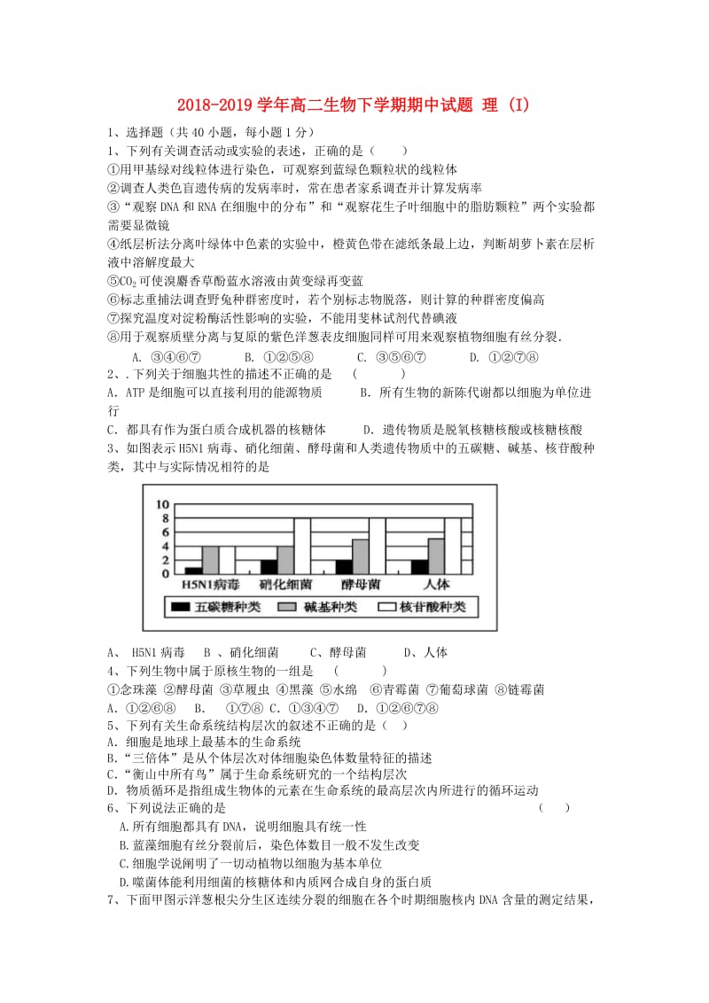 2018-2019学年高二生物下学期期中试题 理 (I).doc_第1页