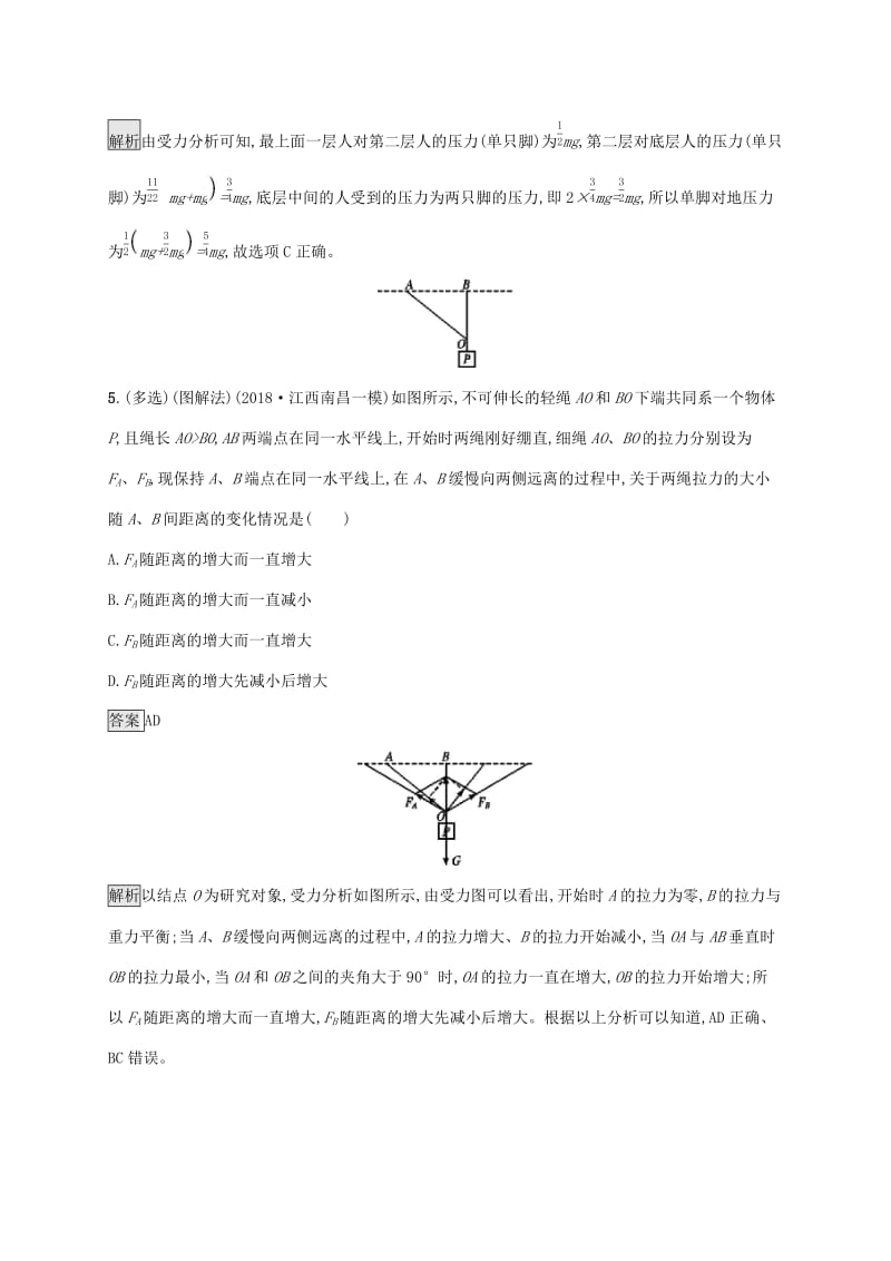 山东省2020版高考物理一轮复习 课时规范练5 力的合成与分解 新人教版.docx_第3页