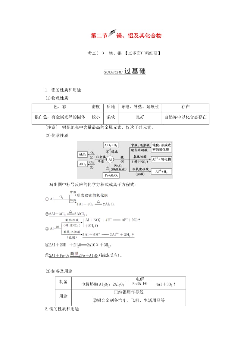 （新课改省份专用）2020版高考化学一轮复习 第三章 第二节 镁、铝及其化合物学案（含解析）.doc_第1页