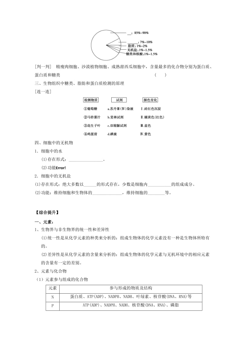 广东省惠州市2019年高考生物总复习 2-1 元素、化合物和无机物学案.doc_第2页