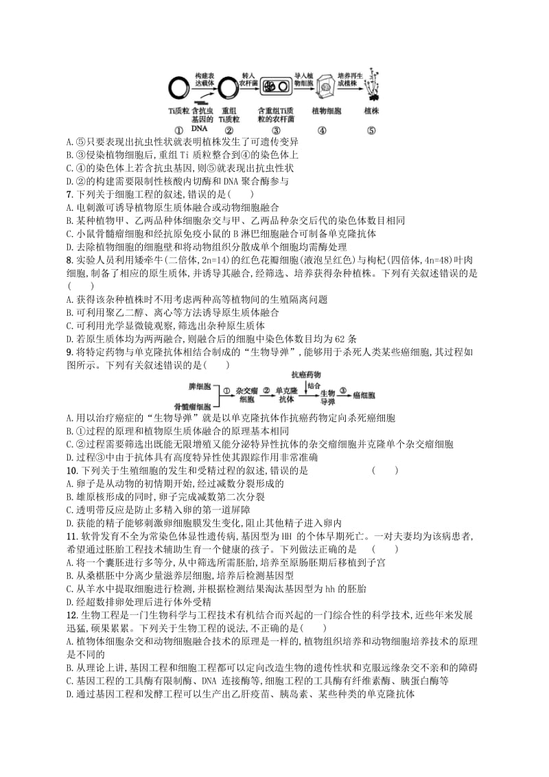 2020版高考生物大一轮复习 第10单元 生物技术与工程单元质检卷 新人教版.docx_第2页