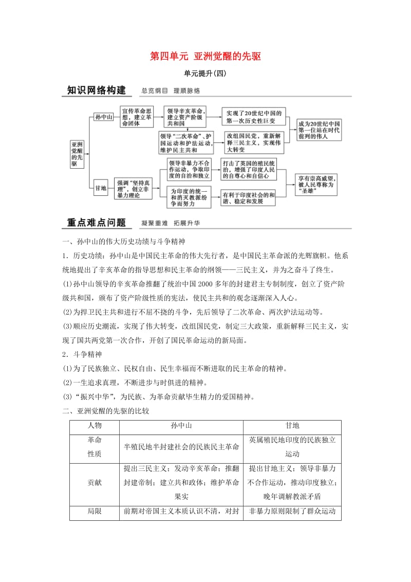 浙江专用2017-2018学年高中历史第四单元亚洲觉醒的先驱单元提升学案新人教版选修.doc_第1页