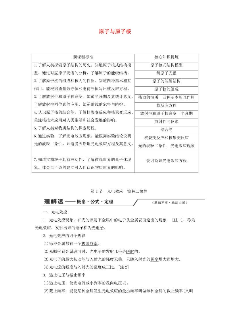 （新课改省份专用）2020版高考物理一轮复习 第十五章 第1节 光电效应 波粒二象性学案（含解析）.doc_第1页