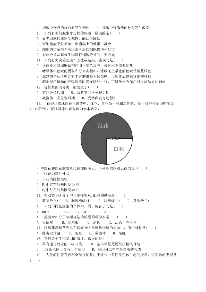 2018-2019学年高二生物下学期学测模拟试题四.doc_第2页