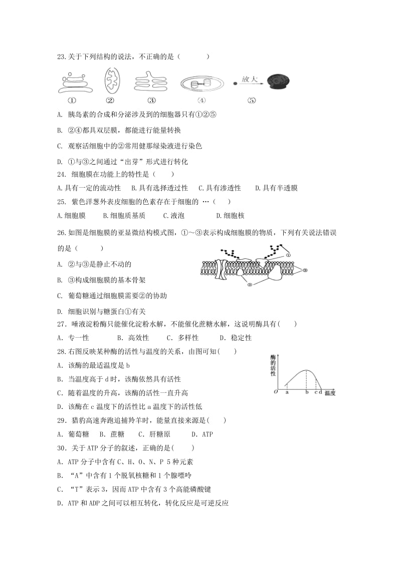 2018-2019学年高一生物上学期第一次月考试题实验班.doc_第3页