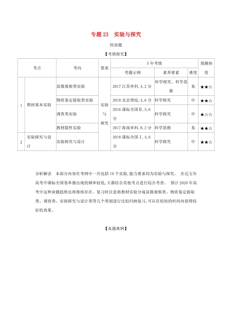 2019届高考生物二轮复习 专题23 实验与探究习题.doc_第1页