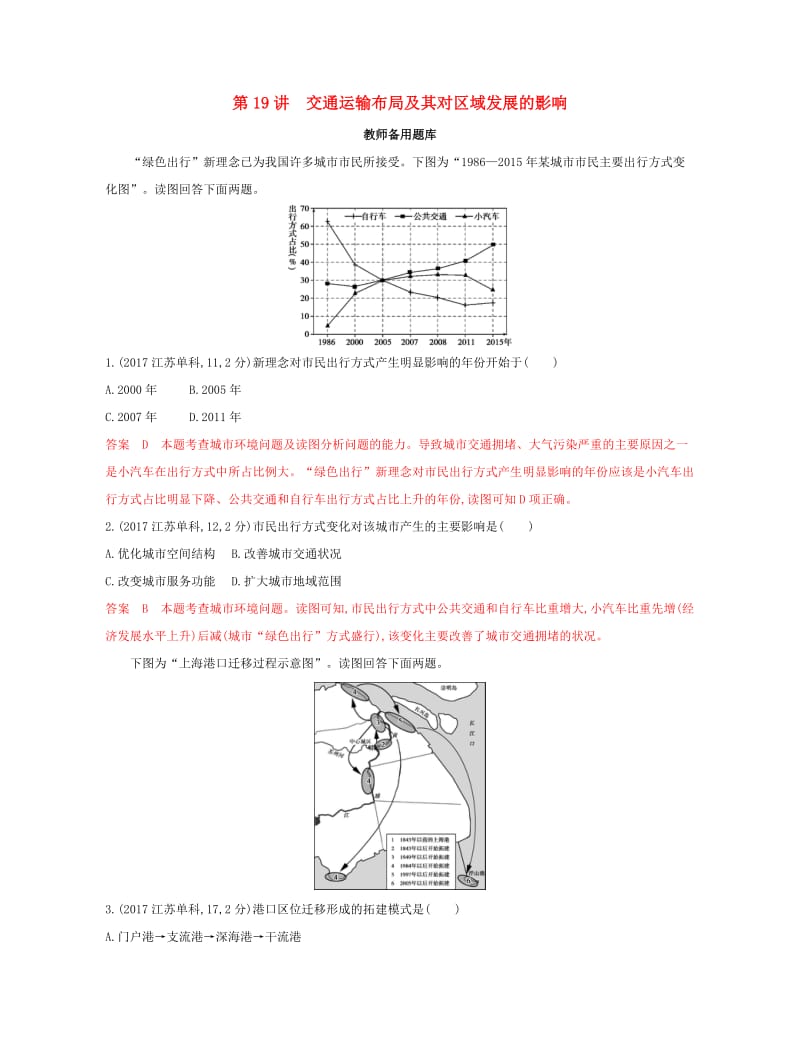 2020版高考地理一轮复习第19讲交通运输布局及其对区域发展的影响教师备用题库.docx_第1页