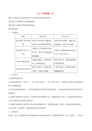 高中地理 第05章 區(qū)際聯(lián)系與區(qū)域協(xié)調(diào)發(fā)展 5.2 產(chǎn)業(yè)轉(zhuǎn)移（2）學(xué)案 新人教版必修3.doc