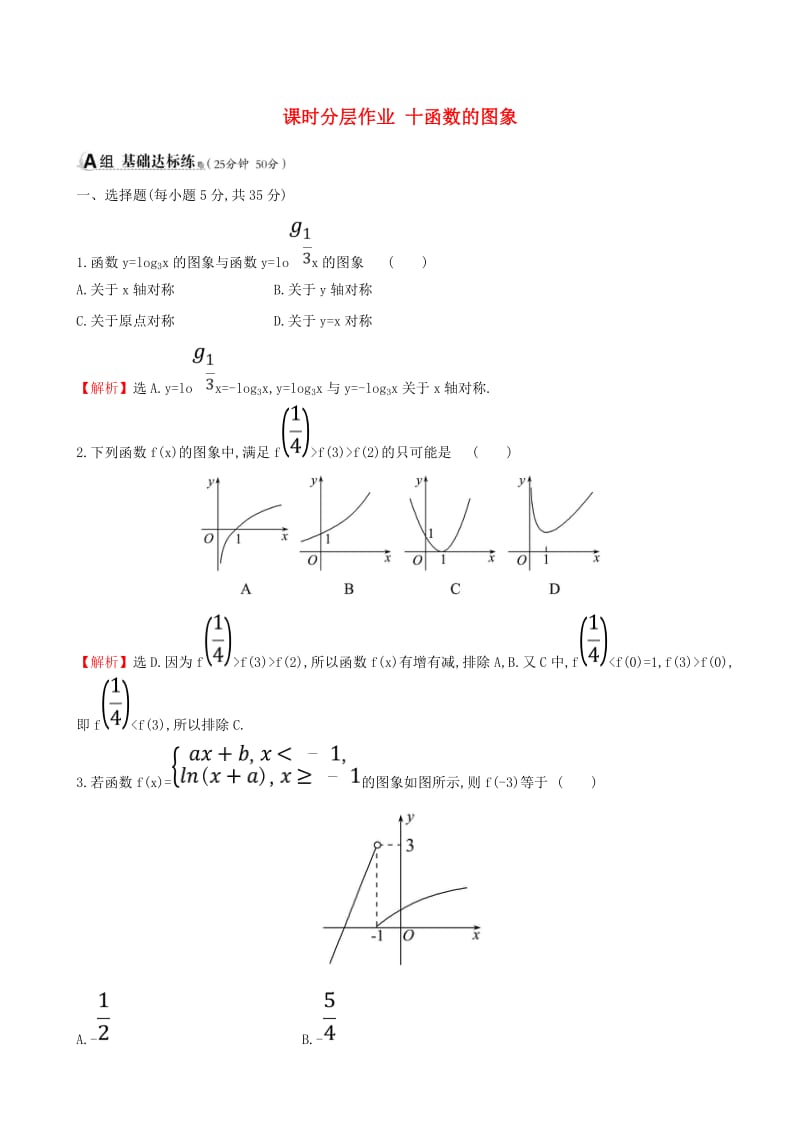 （全国通用版）2019版高考数学一轮复习 第二章 函数、导数及其应用 课时分层作业 十 2.7 函数的图象 文.doc_第1页