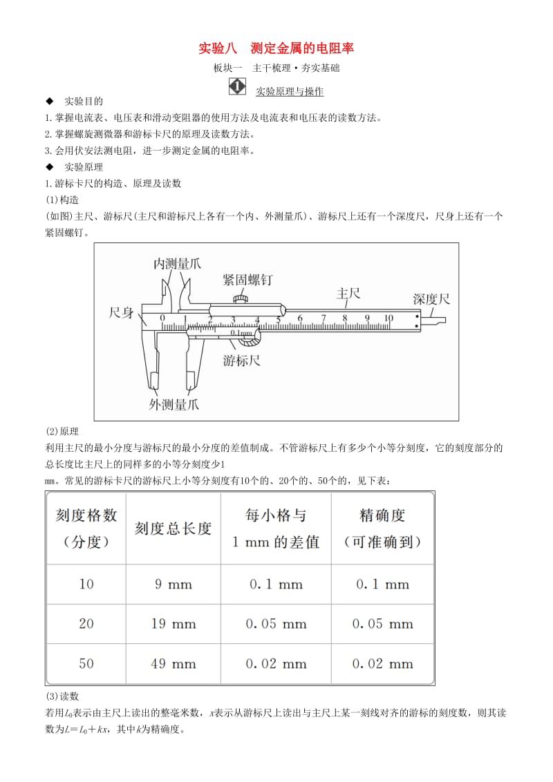 2019年高考物理一轮复习 第八章 恒定电流 实验八 测定金属的电阻率学案.doc_第1页