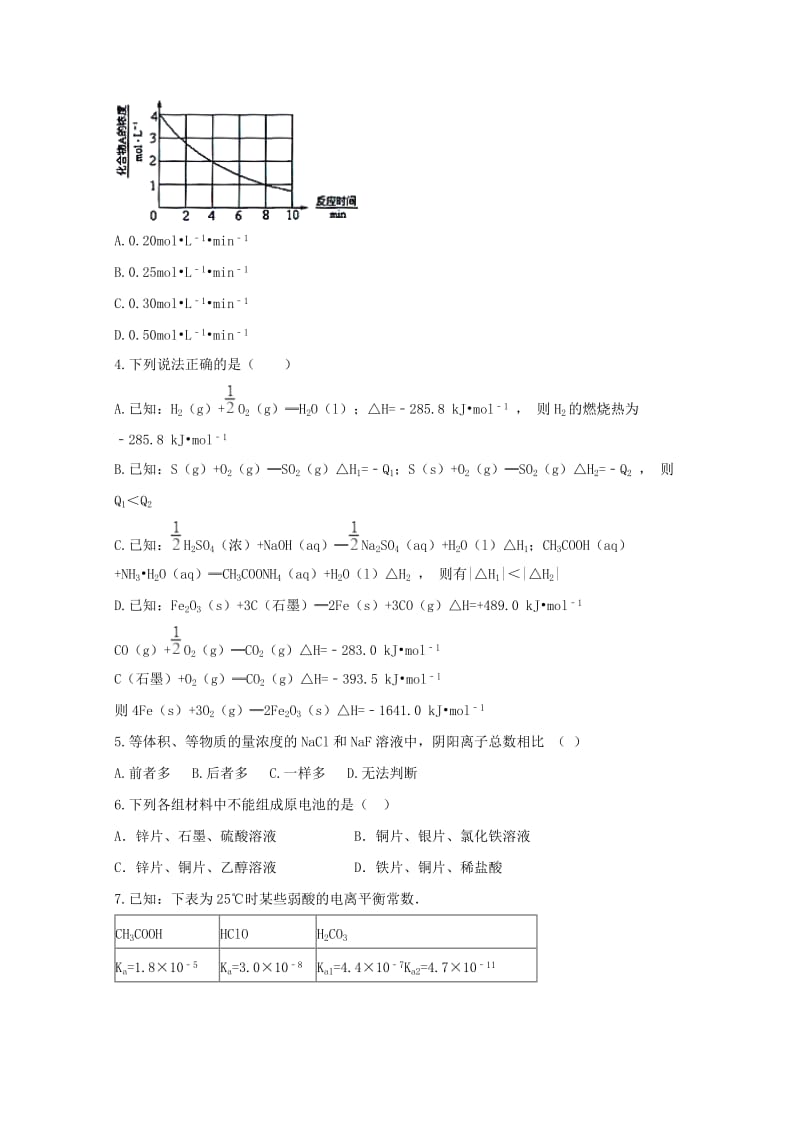 安徽省滁州市民办高中2017-2018学年高二化学下学期第一次联考试题.doc_第2页