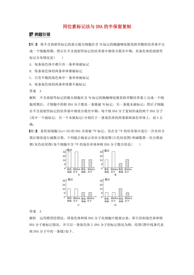 全国通用版2019高考生物二轮复习专题四遗传的分子基础变异与进化小专题4同位素标记法与DNA的半保留复制学案.doc_第1页