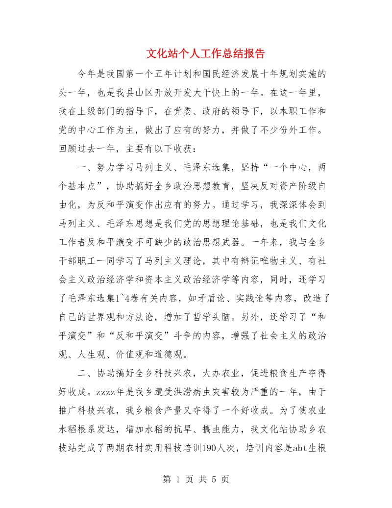 文化站个人工作总结报告.doc_第1页