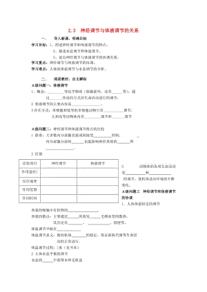 黑龍江省大慶市高中生物 第二章 動物和人體生命活動的調(diào)節(jié) 2.3 神經(jīng)調(diào)節(jié)與體液調(diào)節(jié)的關(guān)系導(dǎo)學(xué)案新人教版必修3.doc