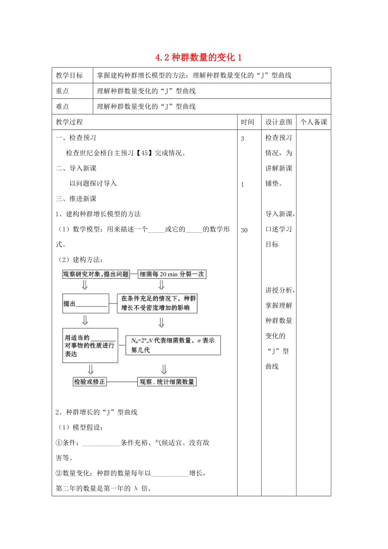 江西省万载县高中生物 第4章 种群和群落 4.2 种群数量的变化1教案 新人教版必修3.doc_第1页