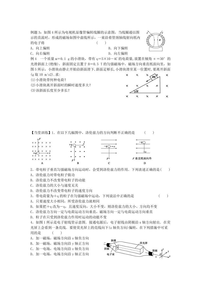 江苏省东台市高中物理 第三章 磁场 3.5 运动电荷在磁场中的受力导学案新人教版选修3-1.doc_第3页