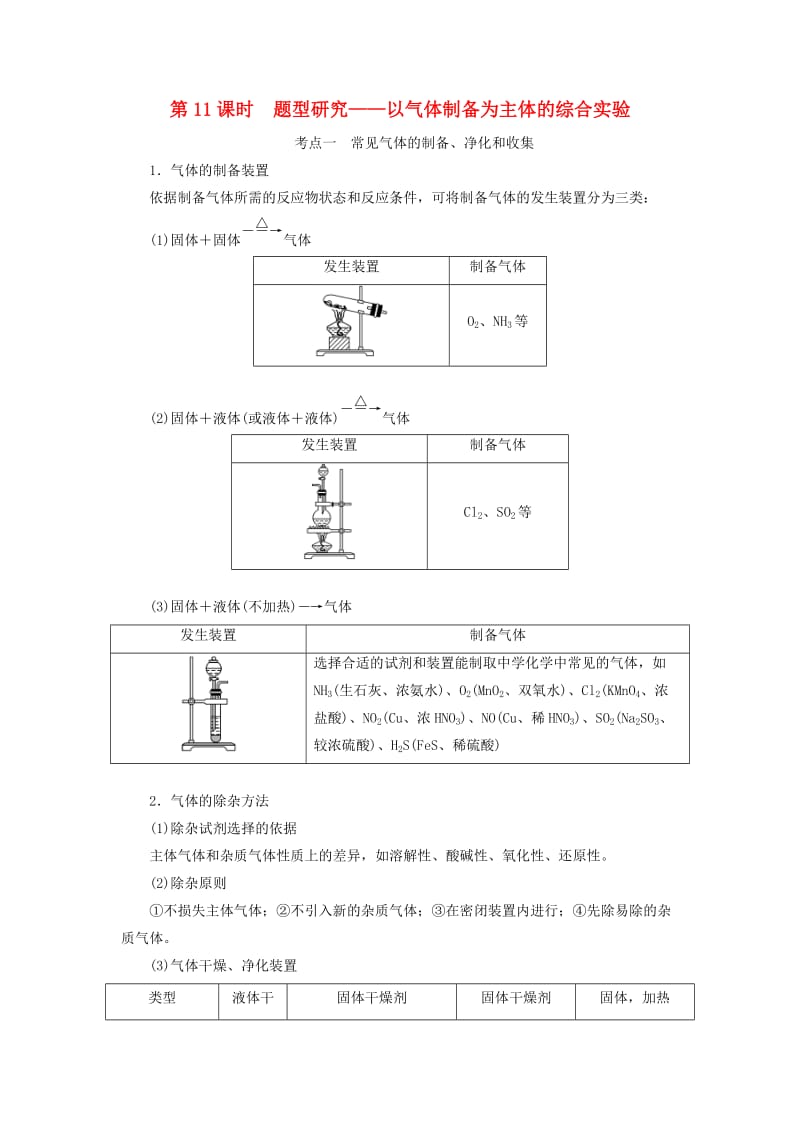 通用版2020高考化学一轮复习第四章非金属及其化合物4.11题型研究以气体制备为主体的综合实验学案含解析.doc_第1页