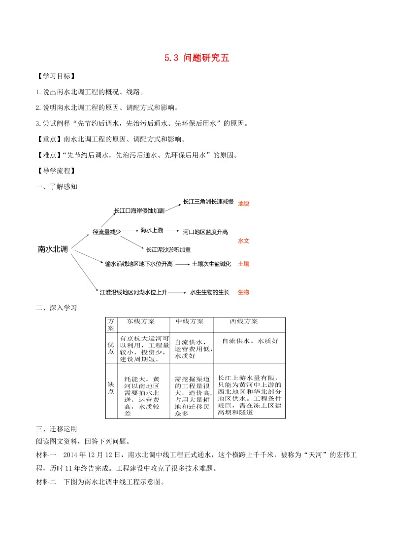 高中地理 第05章 区际联系与区域协调发展 5.3 问题研究五学案 新人教版必修3.doc_第1页