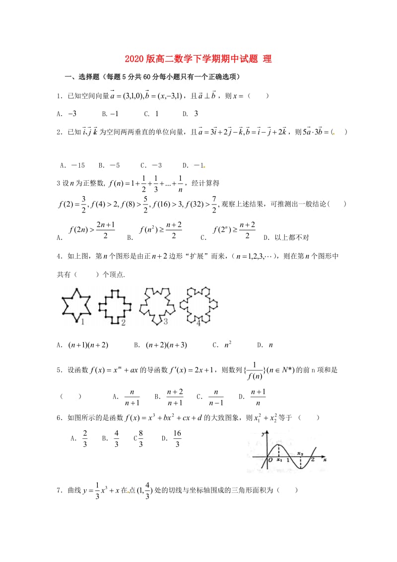 2020版高二数学下学期期中试题 理.doc_第1页