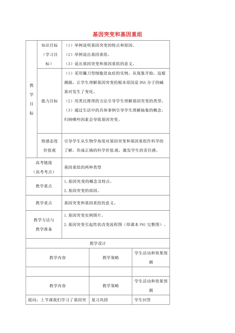 内蒙古开鲁县高中生物 第五章 基因突变及其他变异 5.1 基因突变和基因重组教案2 新人教版必修2.doc_第1页