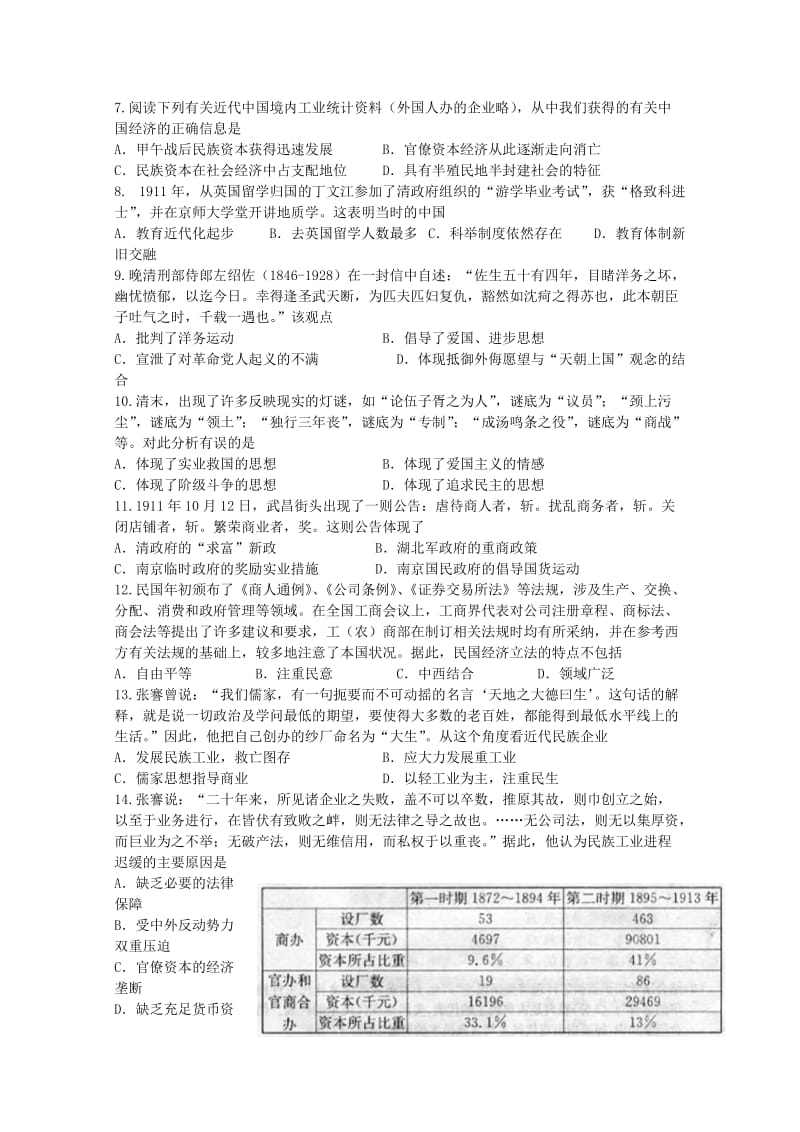 2018-2019学年高一历史下学期周测试题(3.18-3.24无答案).doc_第2页