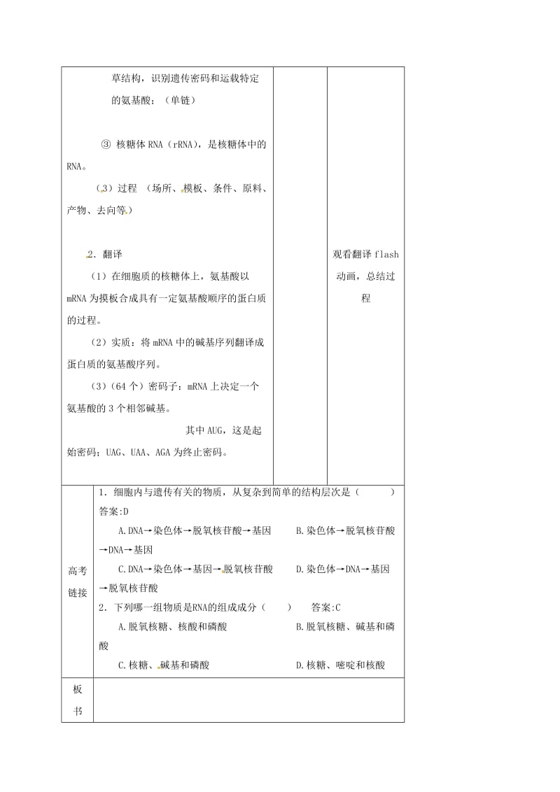 内蒙古开鲁县高中生物 第四章 基因的表达 4.1 基因指导蛋白质的合成教案1 新人教版必修2.doc_第2页