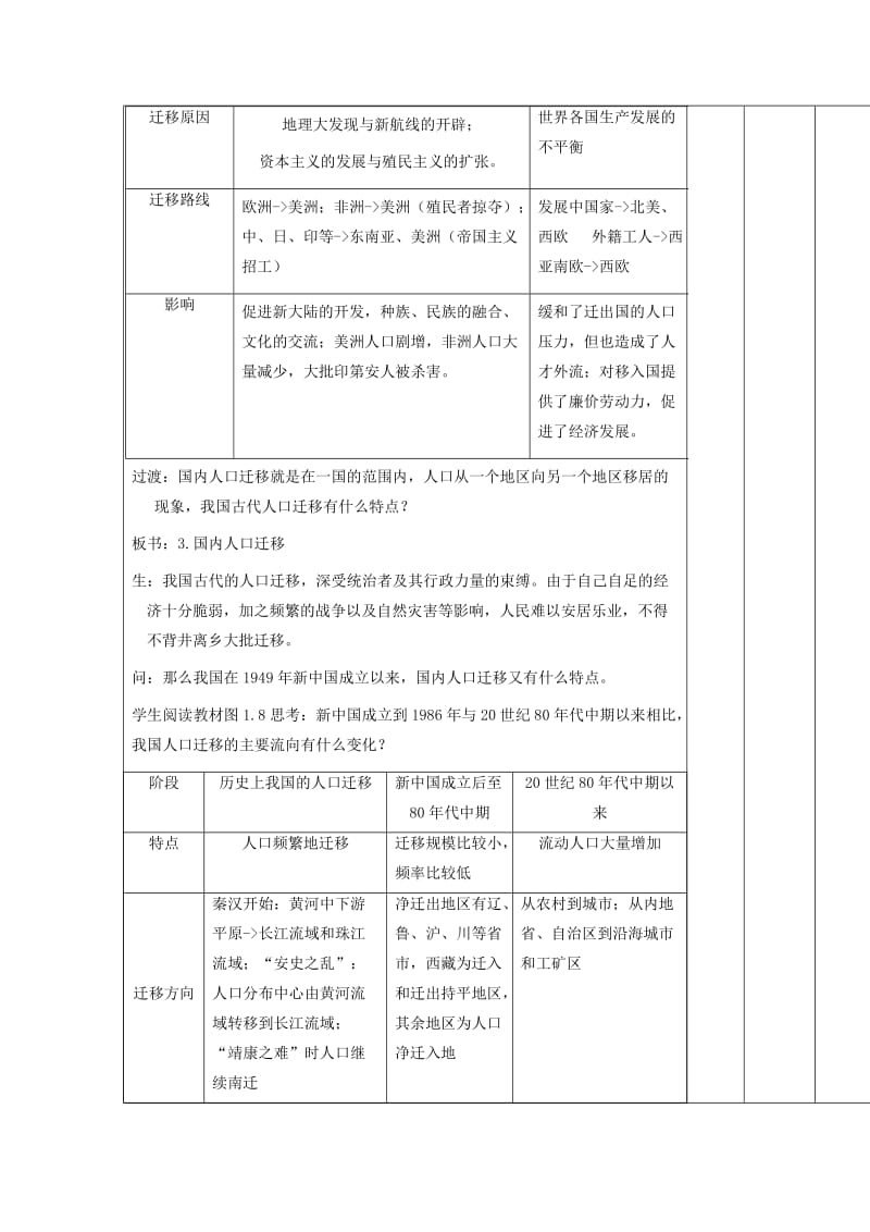 江西省万载县高中地理 第一章 人口的增长、迁移与合理容量 1.2 人口迁移 第一课时教案 中图版必修2.doc_第2页