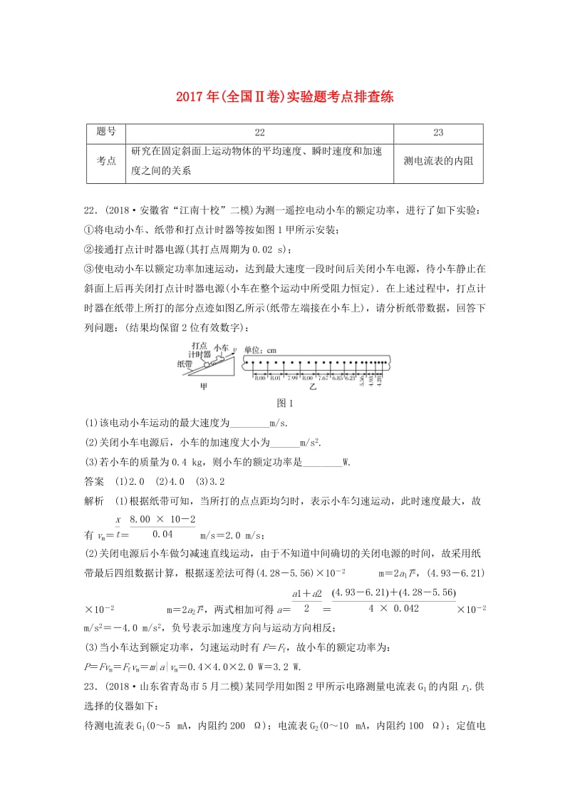 全国通用版2019高考物理总复习优编增分练：实验题考点排查练92017年全国Ⅱ卷实验题考点排查练.doc_第1页