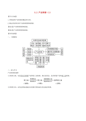 高中地理 第05章 區(qū)際聯(lián)系與區(qū)域協(xié)調(diào)發(fā)展 5.2 產(chǎn)業(yè)轉(zhuǎn)移（1）學(xué)案 新人教版必修3.doc