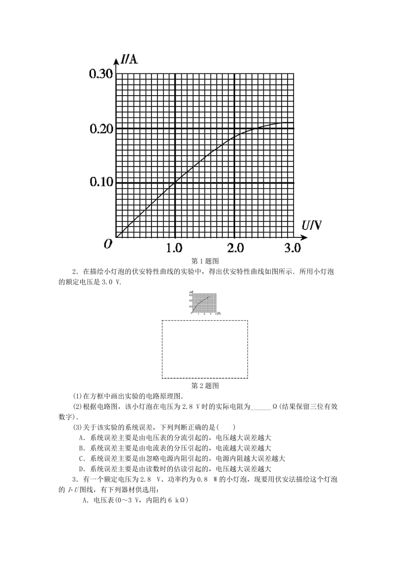 （江苏专版）2019年高考物理总复习 课时作业三十二 实验七 描绘小灯泡的伏安特性曲线.doc_第2页