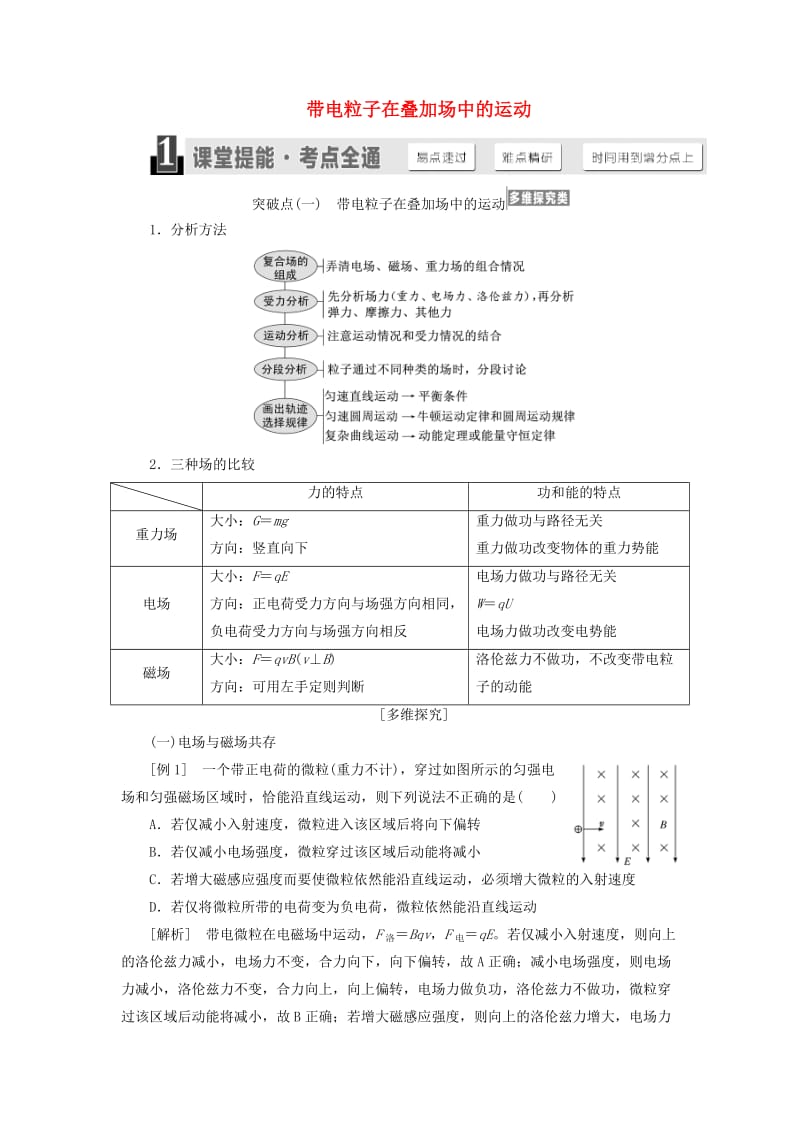 （江苏专版）2020版高考物理一轮复习 第八章 第4节 带电粒子在叠加场中的运动讲义（含解析）.doc_第1页