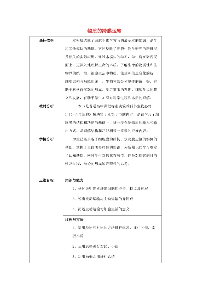 陕西省石泉县高中生物 第三章 细胞的基本结构 3.3 物质的跨膜运输教案 新人教版必修1.doc_第1页