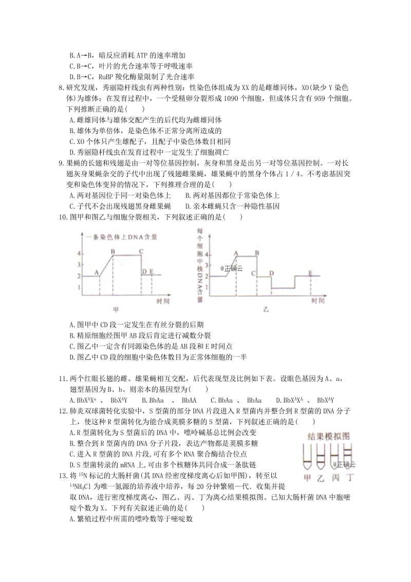 2018届高三生物上学期第六次月考试题.doc_第2页