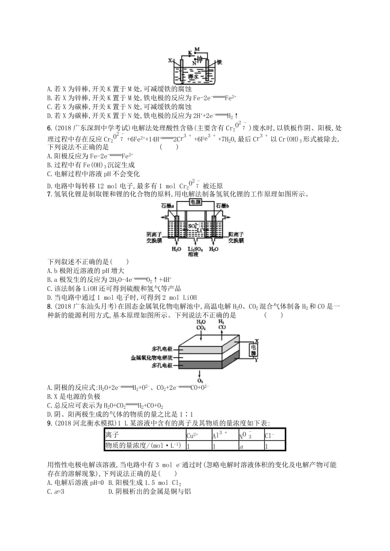 （江苏专用）2020高考化学一轮复习 课时规范练18 电解池金属的腐蚀与防护.docx_第2页