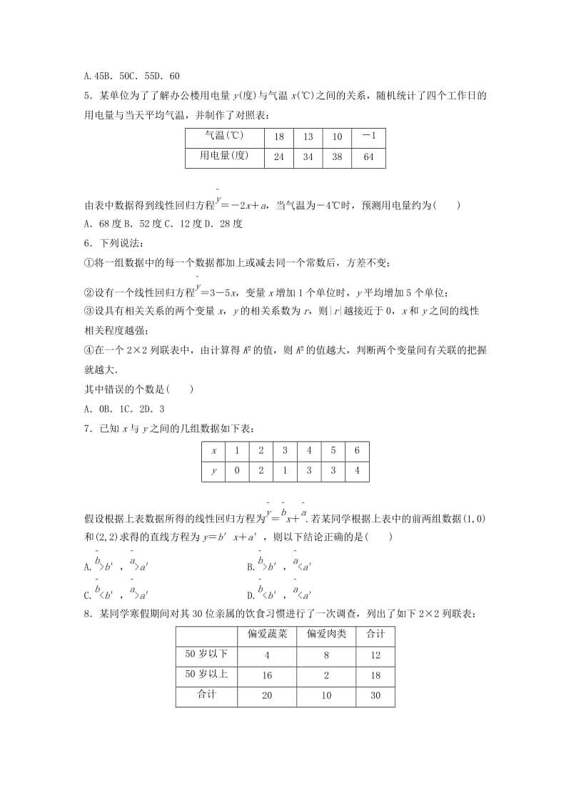 鲁京津琼专用2020版高考数学一轮复习专题10计数原理概率与统计第78练变量间的相关性及统计案例练习含解析.docx_第2页